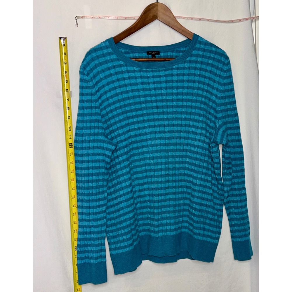Talbots Woman‎ Blue Teal Striped Textured Knit Sweater Plus Size 2X